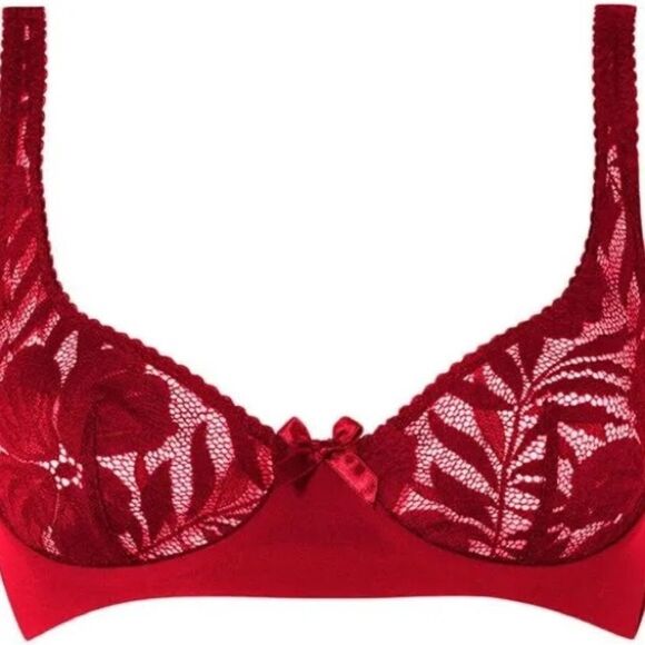 Agent Provocateur Bra Audrey Underwire lace stretch red pink adjustable 34DD - Picture 3 of 16